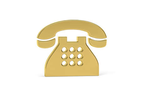 Golden 3d telephone icon isolated on white background - 3D renderの写真素材