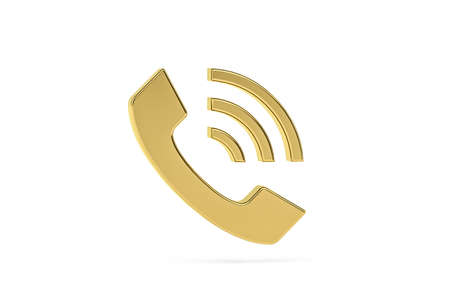 Golden 3d telephone icon isolated on white background - 3D renderの写真素材
