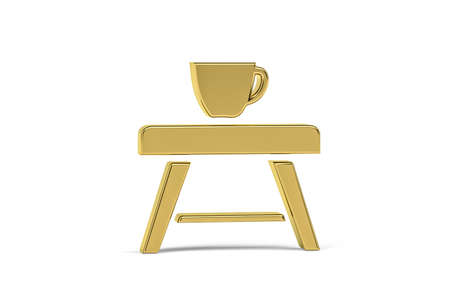 Golden 3d coffee table icon isolated on white background - 3d renderの写真素材
