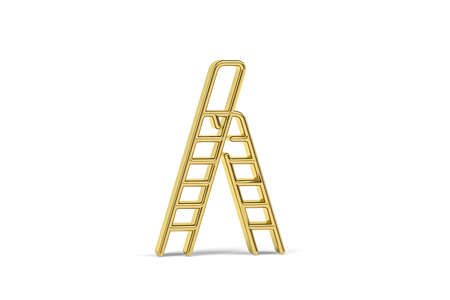 Golden 3d ladder icon isolated on white background - 3d renderの写真素材