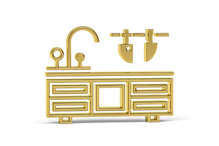 Golden 3d kitchen icon isolated on white background - 3d renderの写真素材