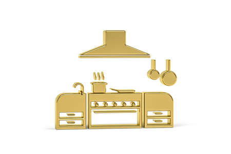 Golden 3d kitchen icon isolated on white background - 3d renderの写真素材