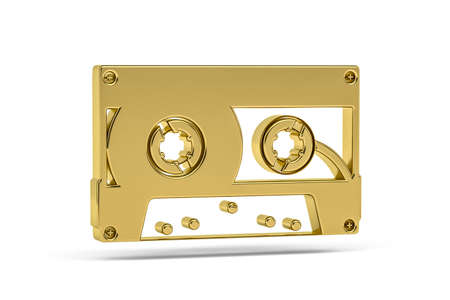 Golden 3d audio tape icon isolated on white background - 3d renderの写真素材