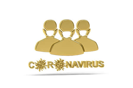 Golden 3d covid prevention icon - people wearing medical face protection mask - face mask against coronavirus - 3D renderの写真素材