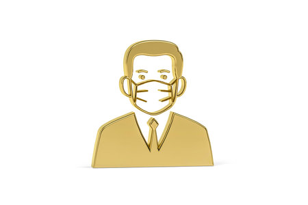 Golden 3d covid prevention icon - people wearing medical face protection mask - face mask against coronavirus - 3D renderの写真素材