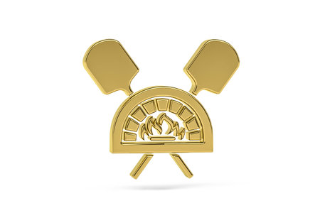 Golden 3d pizza oven icon isolated on white background - 3d renderの写真素材