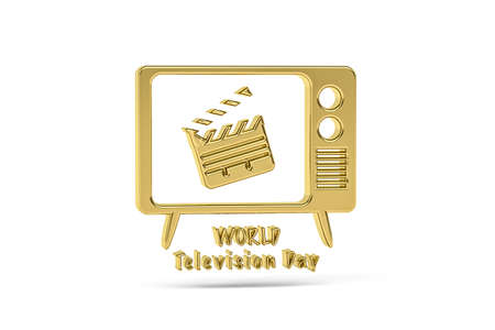 Golden 3d World Television Day icon isolated on white background - 3D renderの写真素材