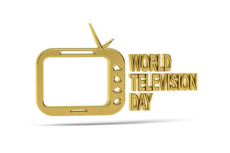 Golden 3d World Television Day icon isolated on white background - 3D renderの写真素材