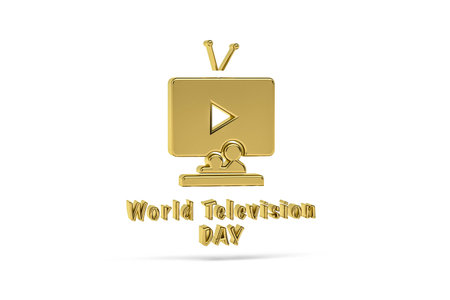 Golden 3d World Television Day icon isolated on white background - 3D render