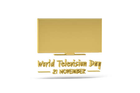 Golden 3d World Television Day icon isolated on white background - 3D renderの写真素材
