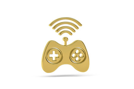 Golden 3d radio control icon isolated on white background - 3D render