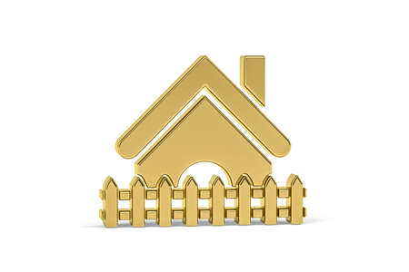 Golden 3d fence icon isolated on white background - 3d renderの写真素材