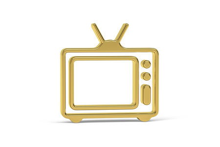 Golden 3d old TV icon isolated on white background - 3D renderの写真素材