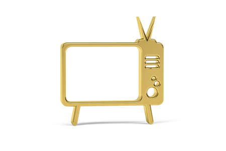 Golden 3d old TV icon isolated on white background - 3D renderの写真素材