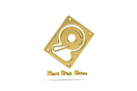 Golden 3d Hard Disk Drive icon isolated on white background - 3d render