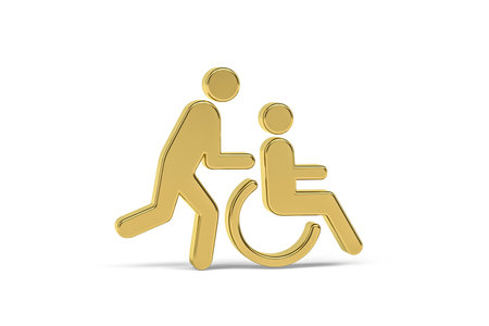 Golden 3d wheelchair icon isolated on white background - 3d render