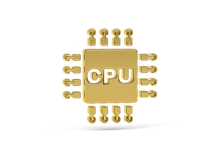 Golden 3d CPU icon isolated on white background - 3d render