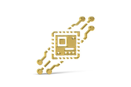 Golden 3d CPU icon isolated on white background - 3d renderの写真素材
