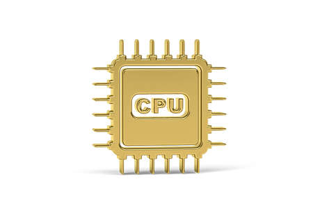Golden 3d CPU icon isolated on white background - 3d renderの写真素材