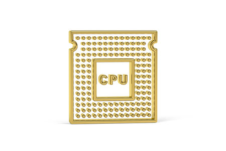 Golden 3d CPU icon isolated on white background - 3d renderの写真素材