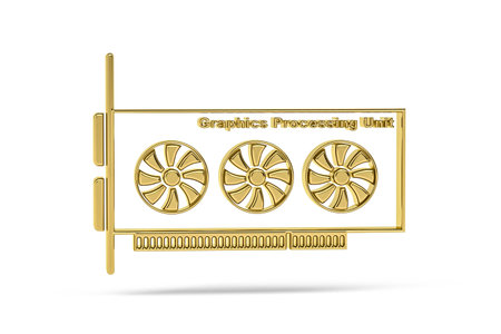 Golden 3d graphics card icon isolated on white background - 3d render