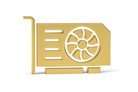 Golden 3d graphics card icon isolated on white background - 3d render