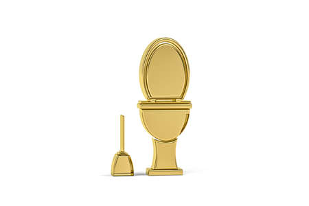 Golden 3d toilet icon isolated on white background - 3d renderの写真素材