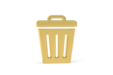 Golden 3d trash can icon isolated on white background - 3d renderの写真素材