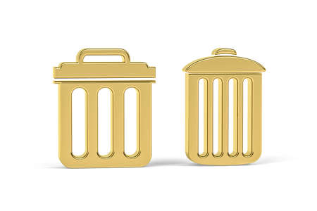 Golden 3d trash can icon isolated on white background - 3d renderの写真素材