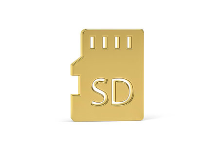 Golden 3d memory card icon isolated on white background - 3d render