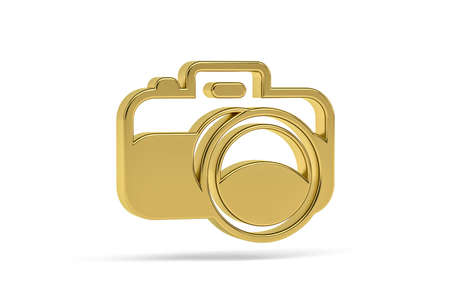 Golden 3d photo camera icon isolated on white background - 3D renderの写真素材