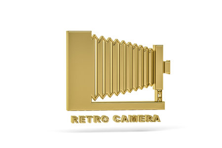 Golden 3d photo camera icon isolated on white background - 3D renderの写真素材