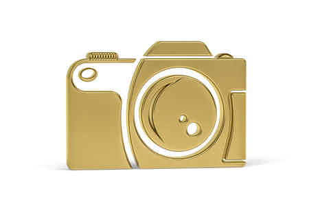 Golden 3d photo camera icon isolated on white background - 3D renderの写真素材