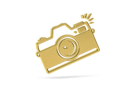 Golden 3d photo camera icon isolated on white background - 3D renderの写真素材