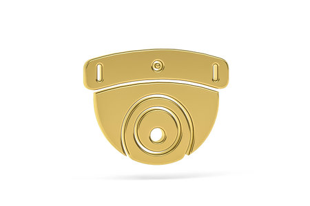 Golden 3d security camera icon isolated on white background - 3D renderの写真素材