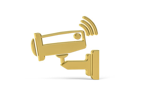 Golden 3d security camera icon isolated on white background - 3D renderの写真素材