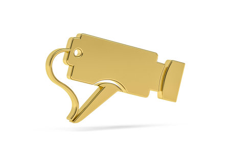 Golden 3d security camera icon isolated on white background - 3D renderの写真素材