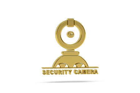Golden 3d security camera icon isolated on white background - 3D renderの写真素材