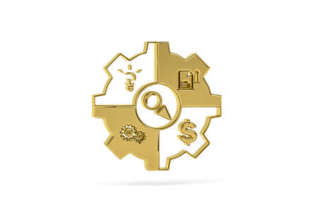 Golden 3d business strategy icon isolated on white background - 3d renderの写真素材