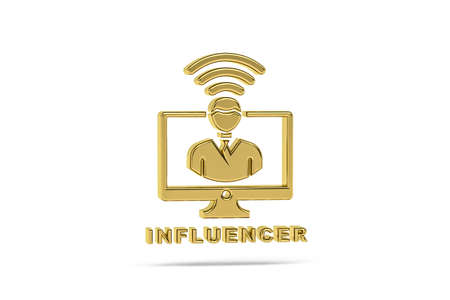 Golden 3d influencer icon isolated on white background - 3d renderの写真素材