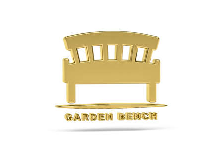 Golden 3d bench icon isolated on white background - 3D renderの写真素材