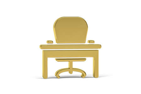 Golden 3d office table icon isolated on white background - 3d renderの写真素材