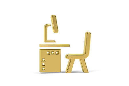Golden 3d office table icon isolated on white background - 3d renderの写真素材