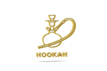 Golden 3d hookah icon isolated on white background - 3d render