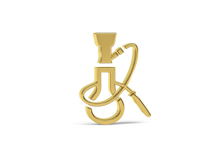 Golden 3d hookah icon isolated on white background - 3d render