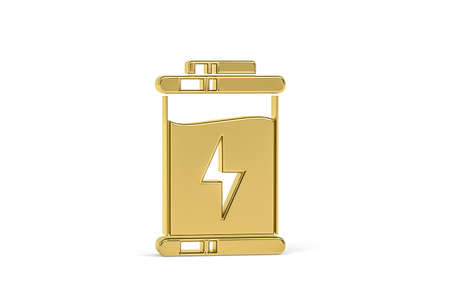 Golden 3d battery icon isolated on white background - 3d renderの写真素材