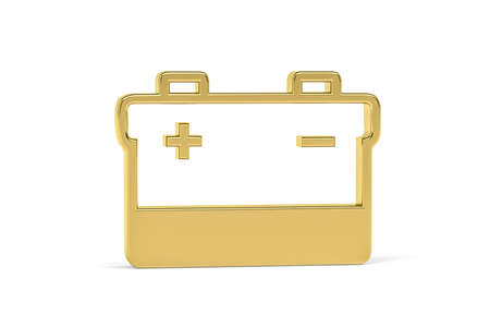 Golden 3d car battery icon isolated on white background - 3d renderの写真素材