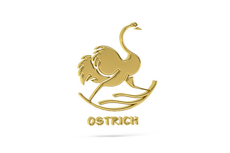Golden 3d ostrich icon isolated on white background - 3d renderの写真素材