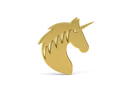 Golden 3d unicorn icon isolated on white background - 3d renderの写真素材
