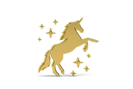 Golden 3d unicorn icon isolated on white background - 3d renderの写真素材